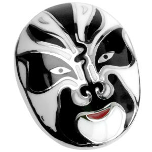 Edelstahl Anhänger Chinesische Maske Schwarz Weiß – Klassisches Design emailliert