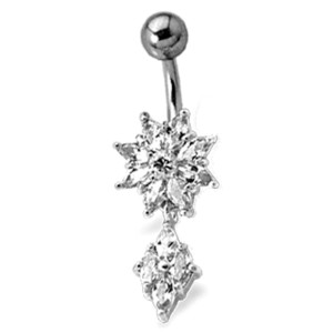 Bauchnabel Piercing 1.6mm Stärke x 10mm Länge, Motiv aus 925 Sterling Silber, Stab aus 316L Chirurgenstahl