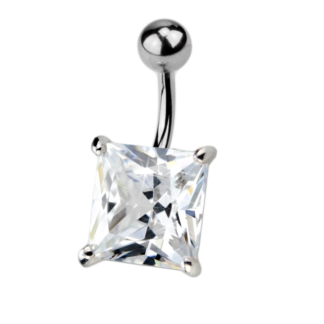 Bauchnabel Piercing mit quadratischen klarem Zirkon [CBP-202]