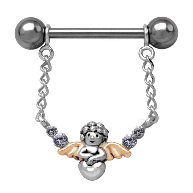 Brustwarzen Piercing ENGEL mit goldenen Flügeln träumt