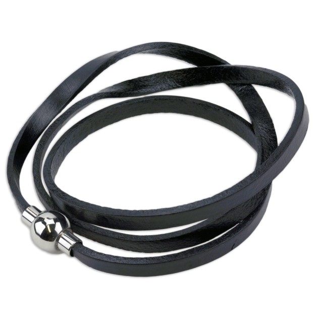 Lederarmband schwarz mit Magnet-Verschluss olivenförmigem