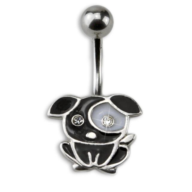 Bauchnabel Körperschmuck Piercing mit schwarzem HUND Design [DGB04BK]