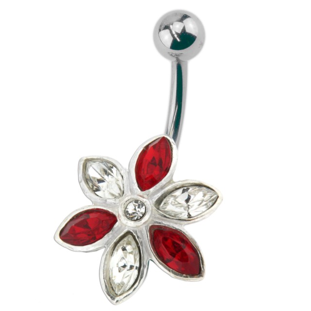 Bauchnabel Piercing Mit Sternförmigem Kristall Und Eingefasstem
