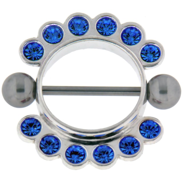 Brustwarzen Piercing schild mit 12 sapphire Kristallen, 16mm