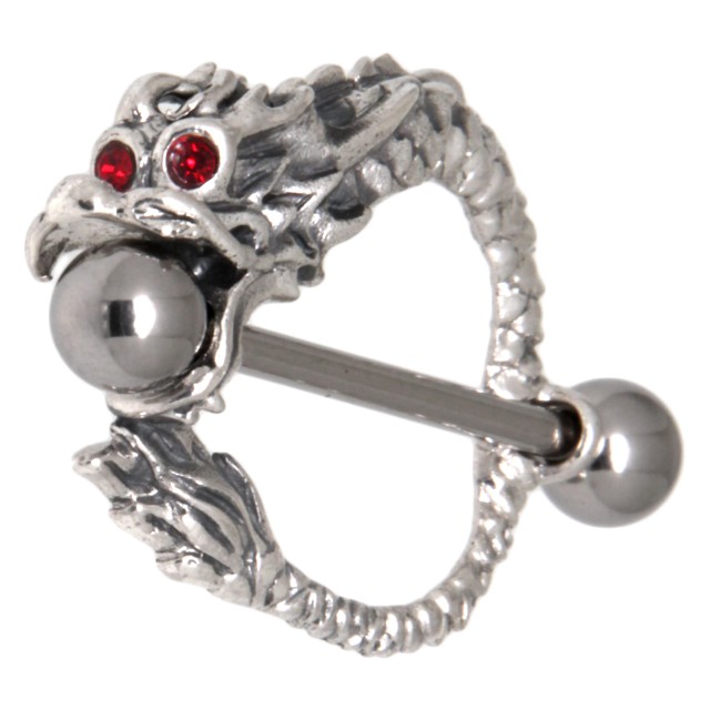 Brustwarzenpiercing aus 925 Silber mit Drache [PN47]