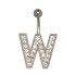 Bauchnabel Körperschmuck Piercing im ABC-Design mit Zirkonien - Buchstabe W,1.6x6mm / 1.6x8mm / 1.6x10mm / 1.6x12mm / 1.6x14mm