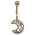 9 Karat t Gold Bodypiercing mit Halbmond, Kristalle hellblau