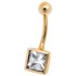 Bauchnabel Piercing aus 9 Karat Gold mit Swarovski Stein, quadratisch und helblau