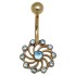 Bauchnabel Piercing aus 9 Karat Gold, wirbelnde Sonne mit hellblauen Kristallen