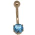 9 Karat Gold Bauchnabel Piercing, gefasster aquamarinblauer Kristall