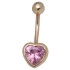 Bauchnabel Piercing aus 9 Karat Gold, elegantes Herzchen, mit rosafarbenem Kristall