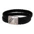 Zweireihiges Lederarmband mit Gravur schwarz und Edelstahl Magnetverschluss
