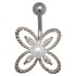 Bauchnabelpiercing 1.6x10mm mit einem Blütendesign mit einer Kunstperle und kleinen Navetten
