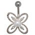 Bauchnabelpiercing 1.6x10mm mit einem Bl&uuml;tendesign mit einer Kunstperle und kleinen Navetten