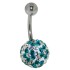 Bauchnabelpiercing mit vielen türkisen und weißen Kristallen mit Blumenmuster in einer Epoxitmasse in 1.6x6mm / 1.6x8mm / 1.6x1