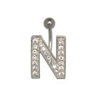 Bauchnabel Körperschmuck Piercing im ABC-Design mit Zirkonien - Buchstabe N,1.6x6mm / 1.6x8mm / 1.6x10mm / 1.6x12mm / 1.6x14mm