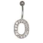 Bauchnabel Körperschmuck Piercing im ABC-Design mit Zirkonien - Buchstabe O,1.6x6mm / 1.6x8mm / 1.6x10mm / 1.6x12mm / 1.6x14mm