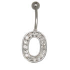 Bauchnabel Körperschmuck Piercing im ABC-Design mit Zirkonien - Buchstabe O,1.6x6mm / 1.6x8mm / 1.6x10mm / 1.6x12mm / 1.6x14mm