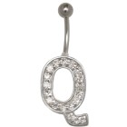 Bauchnabel Körperschmuck Piercing im ABC-Design mit Zirkonien - Buchstabe Q,1.6x6mm / 1.6x8mm / 1.6x10mm / 1.6x12mm / 1.6x14mm