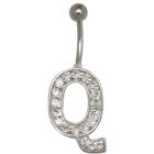 Bauchnabel Körperschmuck Piercing im ABC-Design mit Zirkonien - Buchstabe Q,1.6x6mm / 1.6x8mm / 1.6x10mm / 1.6x12mm / 1.6x14mm