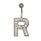 Bauchnabel Körperschmuck Piercing im ABC-Design mit Zirkonien - Buchstabe R,1.6x6mm / 1.6x8mm / 1.6x10mm / 1.6x12mm / 1.6x14mm