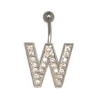 Bauchnabel Körperschmuck Piercing im ABC-Design mit Zirkonien - Buchstabe W,1.6x6mm / 1.6x8mm / 1.6x10mm / 1.6x12mm / 1.6x14mm