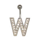 Bauchnabel K&ouml;rperschmuck Piercing im ABC-Design mit Zirkonien - Buchstabe W,1.6x6mm / 1.6x8mm / 1.6x10mm / 1.6x12mm / 1.6x14mm