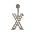 Bauchnabel K&ouml;rperschmuck Piercing im ABC-Design mit Zirkonien - Buchstabe X,1.6x6mm / 1.6x8mm / 1.6x10mm / 1.6x12mm / 1.6x14mm