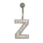 Bauchnabel Körperschmuck Piercing im ABC-Design mit Zirkonien - Buchstabe Z,1.6x6mm / 1.6x8mm / 1.6x10mm / 1.6x12mm / 1.6x14mm