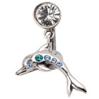 Bauchnabel Piercing mit springendem Silber-Delphin, Kristalle