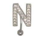 Bauchnabel K&ouml;rperschmuck Piercing im ABC-Design mit Zirkonien - Buchstabe N, 1.6x6mm / 1.6x8mm / 1.6x10mm / 1.6x12mm / 1.6x14mm