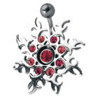 Schild für Bauchnabel Piercing 925 Sterling Silber aggressive Sonne mit Swarovski Steinen besetzt