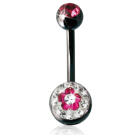 Crystallines Bauchnabel K&ouml;rperschmuck Piercing, BL&Uuml;MCHEN mit juwellierter Schraub-Kugel