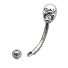 Augenbrauenpiercing 1.2x8mm mit Totenkopf Design und Kristallen