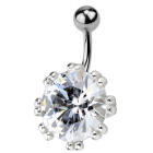 Bauchnabel Piercing mit rundem klarem Zirkon, Riesen-Bl&uuml;te