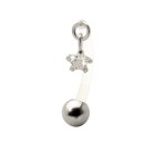 Bauchnabel Piercing mit PTFE-Stab, 1.6x12mm mit klarem Mini-Kristall-Stern