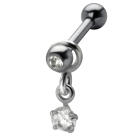 316L Stahl Helix Ohrpiercing 1.2x6mm, Kristall-Anh&auml;nger Stern