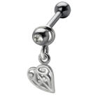 316L Stahl Helix Ohrpiercing 1.2x6mm, HERZ-Anh&auml;nger, romantisch