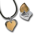 Double heart pendant S&W made of PVD-coated stainless steel with your desired engraving