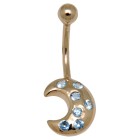 9 Karat t Gold Bodypiercing mit Halbmond, Kristalle hellblau