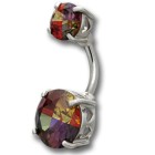 Bauchnabel Piercing mit zwei Multi-Color Kristallen, 7 &amp; 11mm Durchmesser