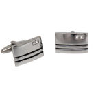 Edelstahl Manschettenknopf rechteckig mit 2 Kristallen und 2 schwarzen Streifen