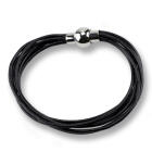 Lederarmband schwarz, 7-str&auml;ngig mit olivenf&ouml;rmigen Magnet Verschluss