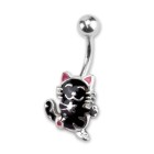 Bauchnabelpiercing 1.6x10mm mit farbiger Katze aus 925 Silber