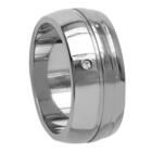 Titan Ring mit Diamant 2 Rillen seitlich