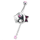 Bauchnabel Piercing mit Wackel-Totenkopf, 1.6x10mm, rosa Kristallstern