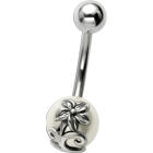 316L Bauchnabel Piercing, Perle mit Blumenmotiv Edelwei&szlig; 02