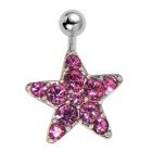 Bauchnabel Piercing mit ChirurgenstahlStab, 925 Sterling Silber Motiv und vielen Kristallsteinen - STARS ALLOVER