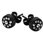 316L ear studs black, crystals round,