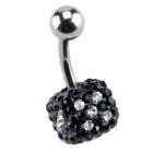 Bauchnabelpiercing mit vielen schwarzen Kristallen im W&uuml;rfel Design in einer schwarzen Epoxitmasse in 1.6x6mm / 1.6x8mm / 1.6x1